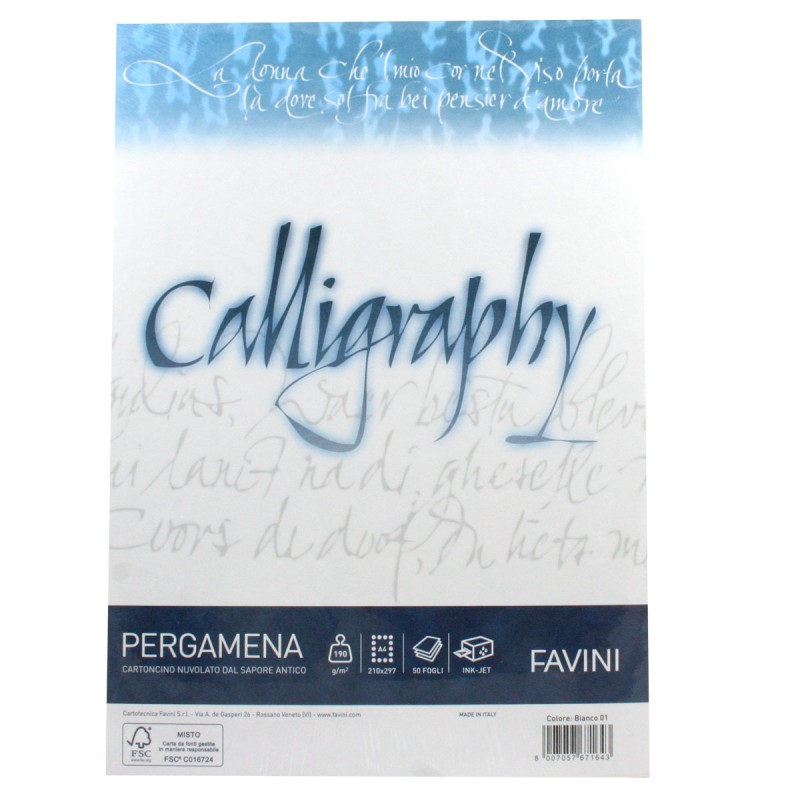 Favini - carta calligraphy - pergamena a4 - 190gr - 50ff bianco 01 - Nadir  Cancelleria
